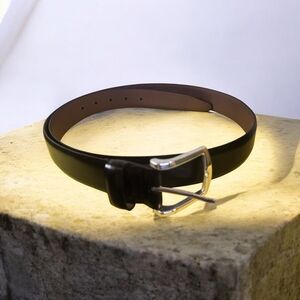 Allen Edmonds Black Leather Belt with Silver Buckle